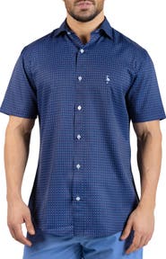 TailorByrd Geometric Floral Performance Short Sleeve Button-Up Shirt