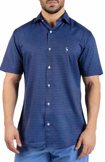 Geometric Floral Performance Short Sleeve Button-Up Shirt