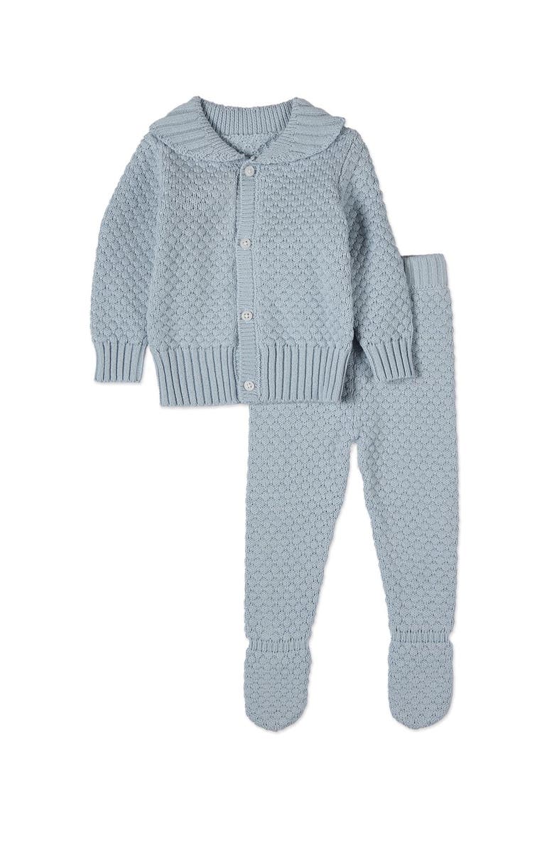 MiniMoi Infant Cotton Knit Cardigan Set, Main, color, Baby Blue