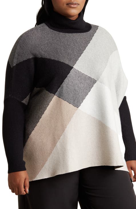 Colorblock Boxy Turtleneck Sweater (Plus)