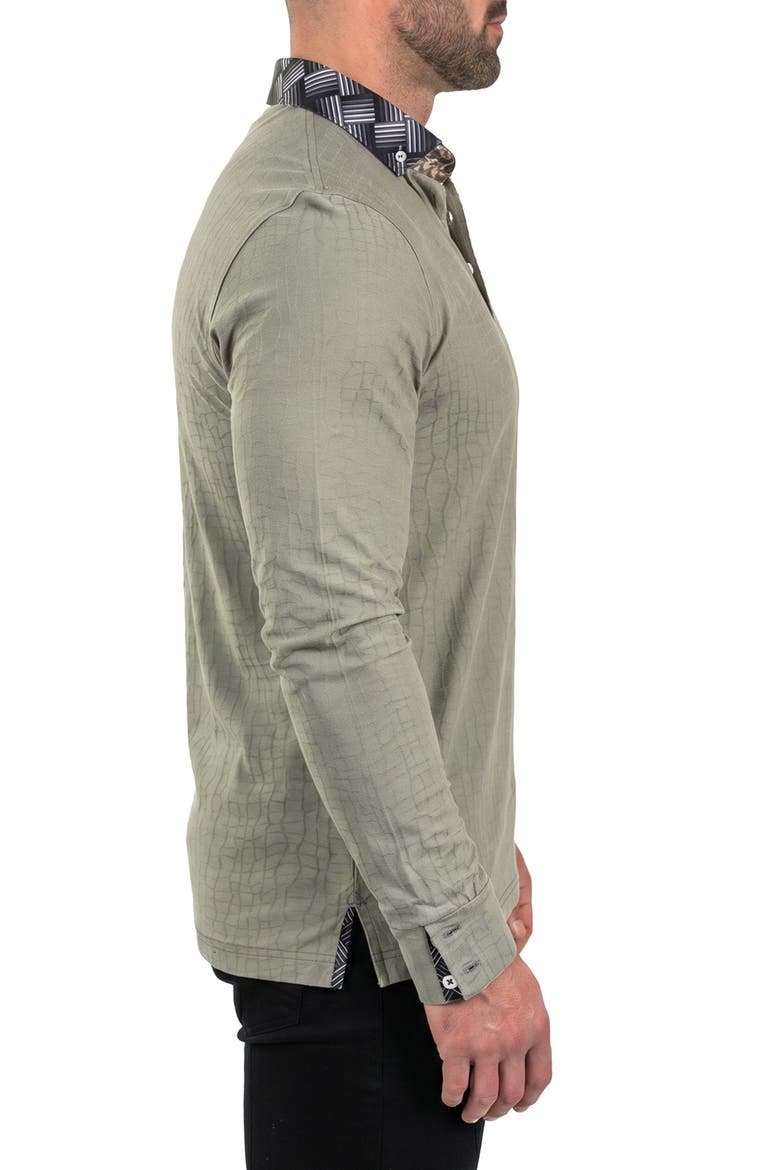 Newton Crocodile Pattern Long Sleeve Polo, Alternate, color, GREY