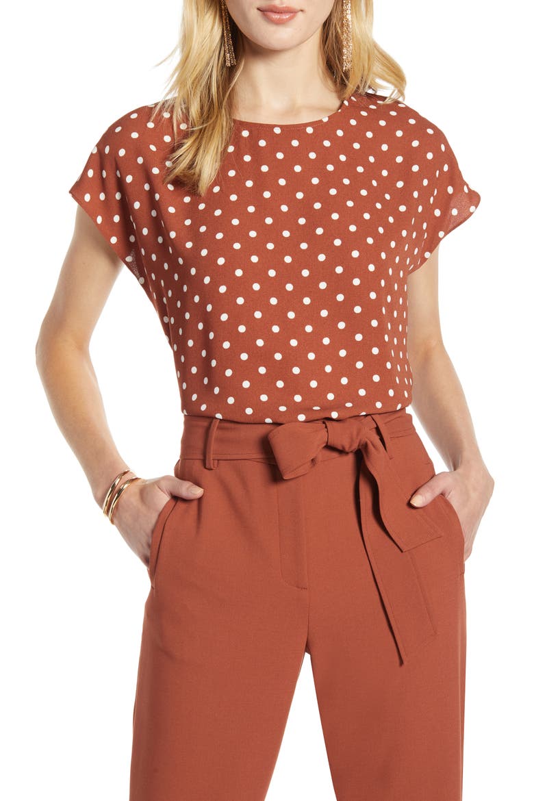 Cap Sleeve Blouse, Main, color, RUST SPACED DOT