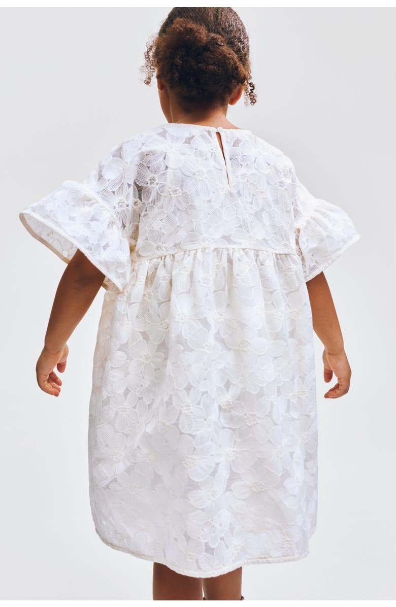 H&M Embroidered Flutter-sleeved Dress, Alternate, color, Cream