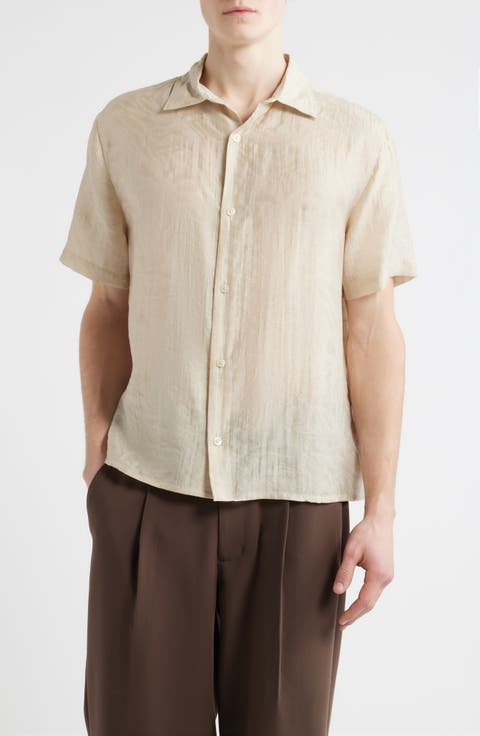 Sunburst Jacquard Short Sleeve Button-Up Shirt