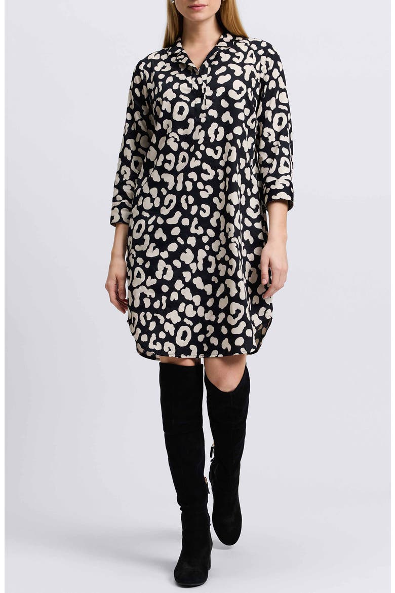 Sloane Animal Print Popover Shirtdress, Main, color, SILVER BIRCH/ BLACK