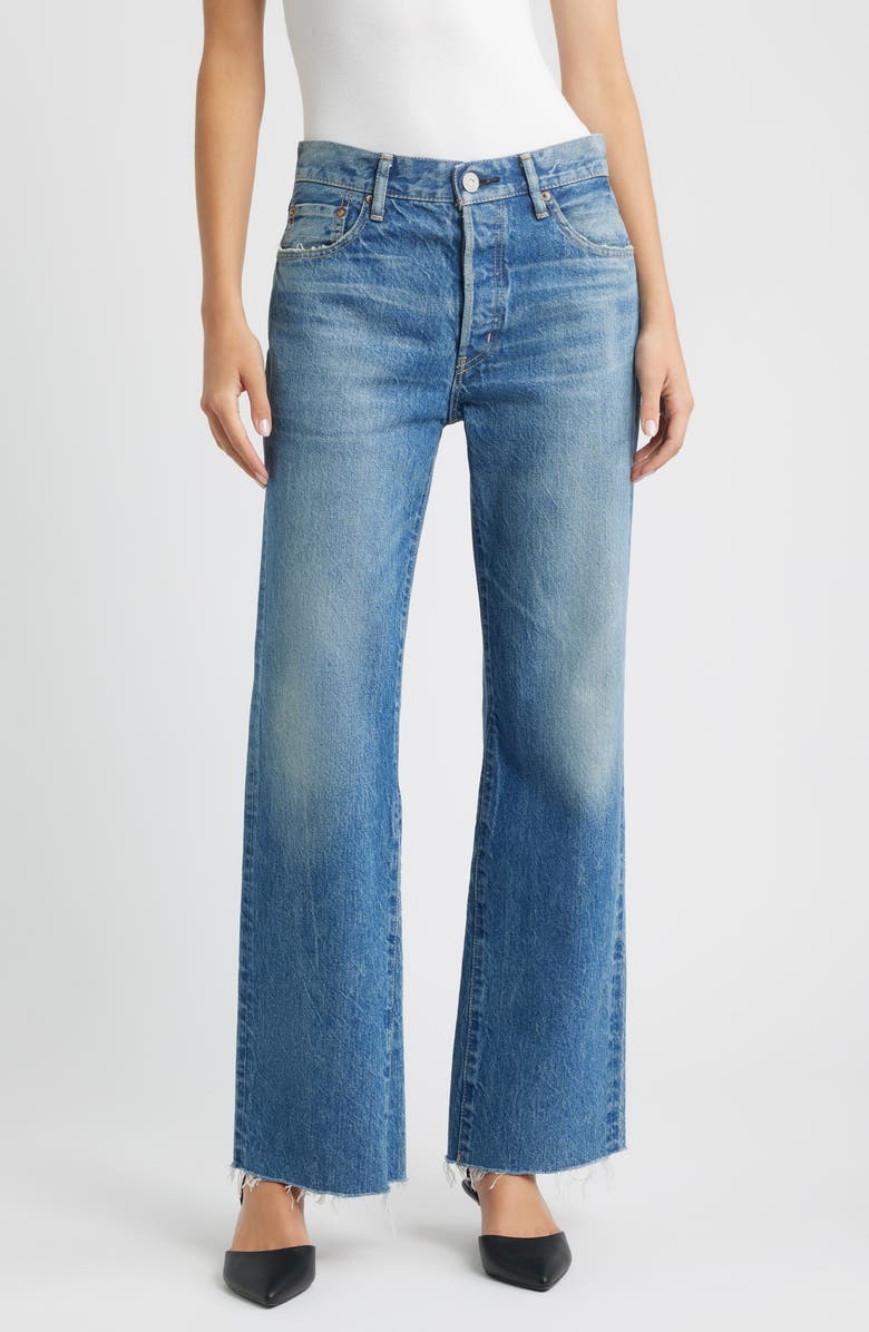 MOUSSY VINTAGE Atlantis Remake Raw Hem Flare Jeans, Main, color, Blue