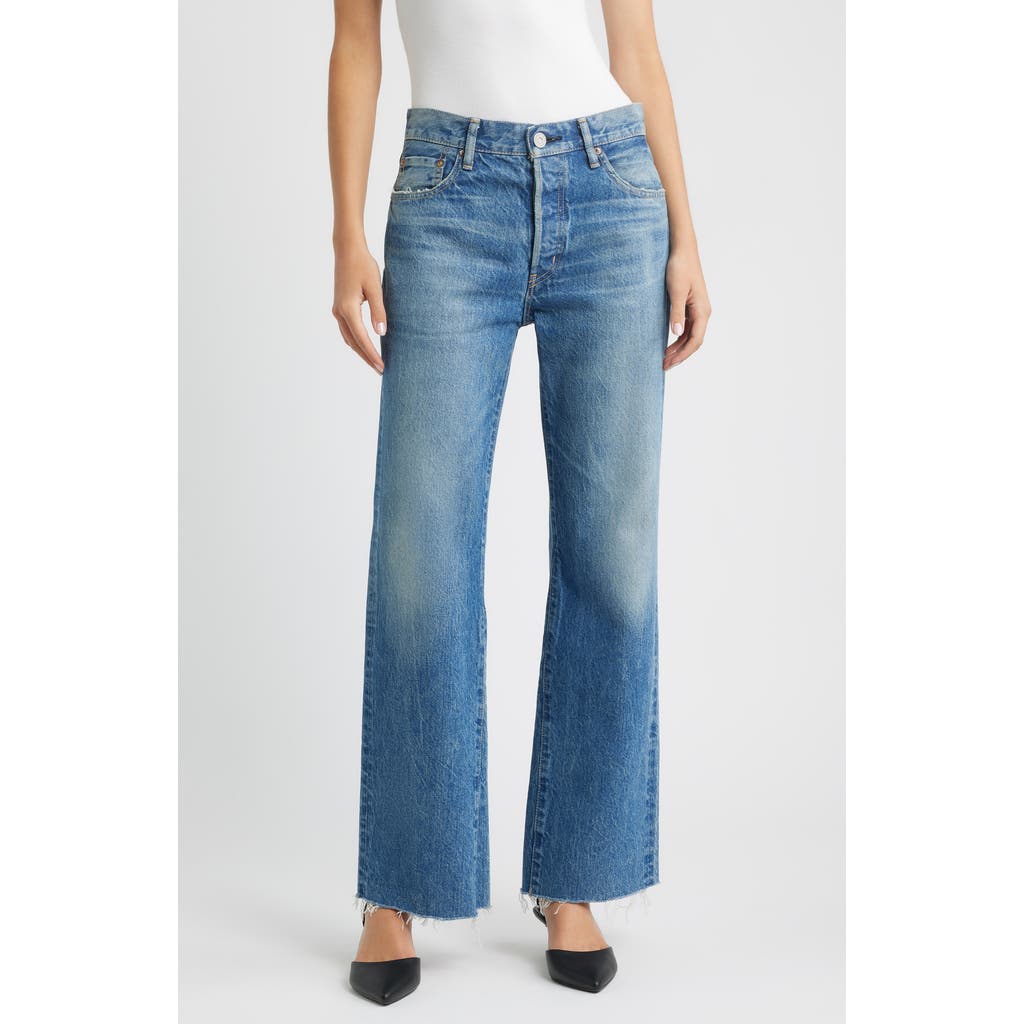 Moussy Vintage Atlantis Remake Raw Hem Flare Jeans In Blue