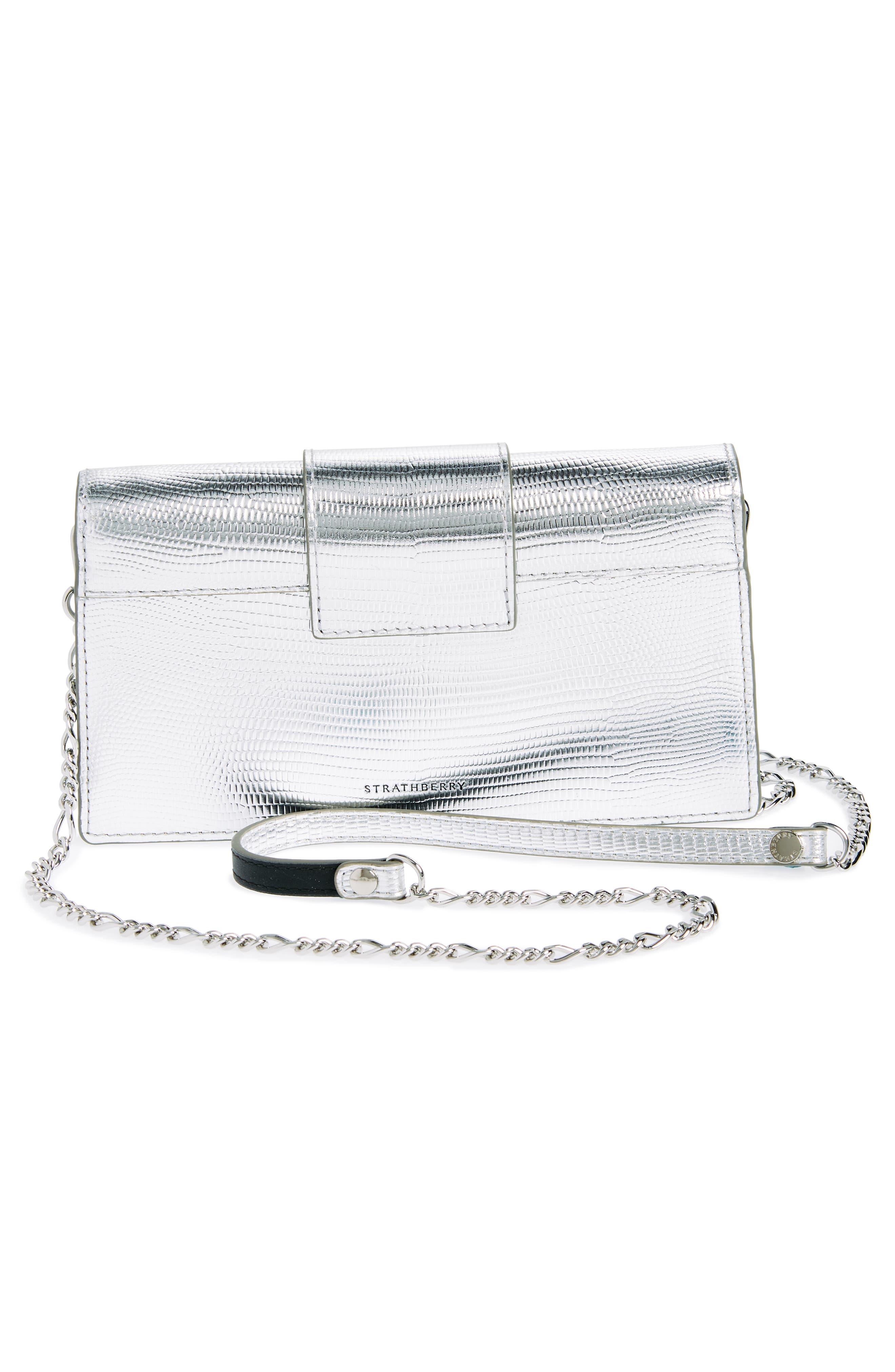 Strathberry Crescent on a Chain Lizard Embossed Leather Shoulder Bag, Alternate, color, 