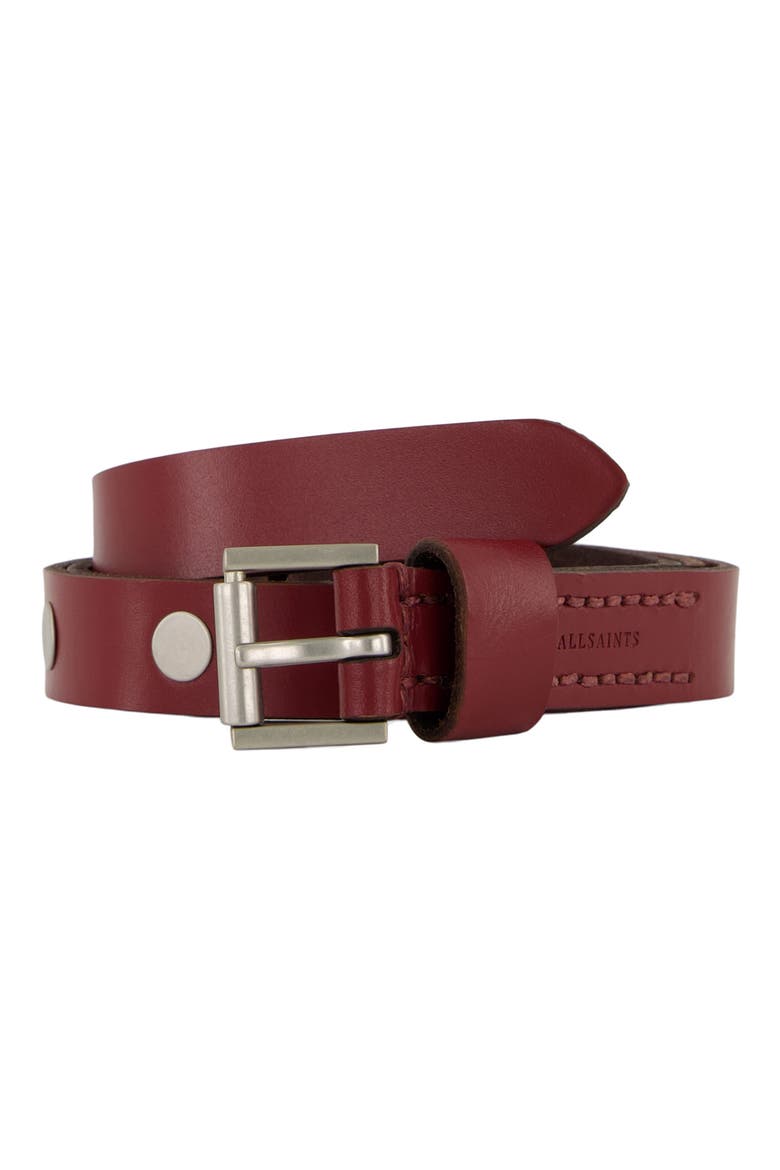 Flat Stud Leather Belt, Alternate, color, GARNET RED