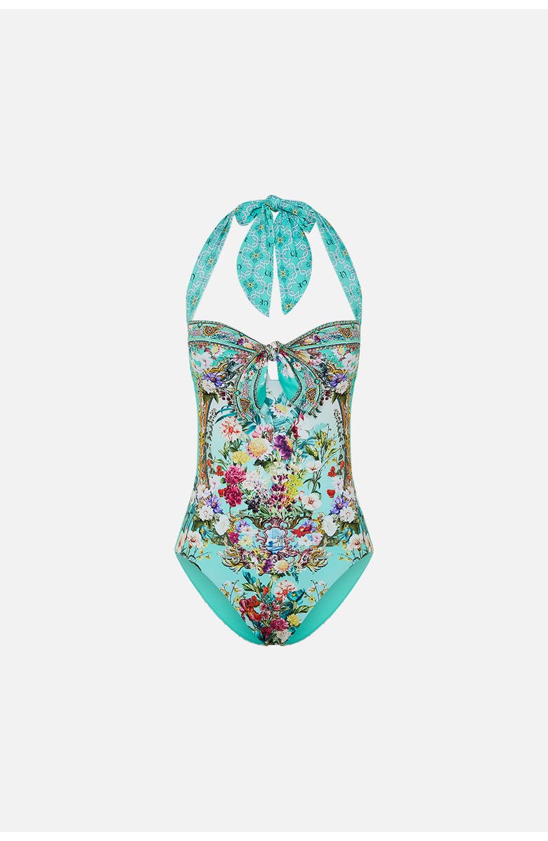 Camilla Tie Front Halter Neck One Piece Gardens Of Queluz, Alternate, color, Gardens Of Queluz