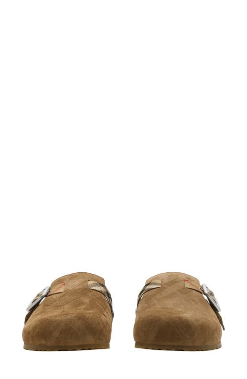 Burberry Suede Slippers With Buckle Detail And Textured Finish In Brown