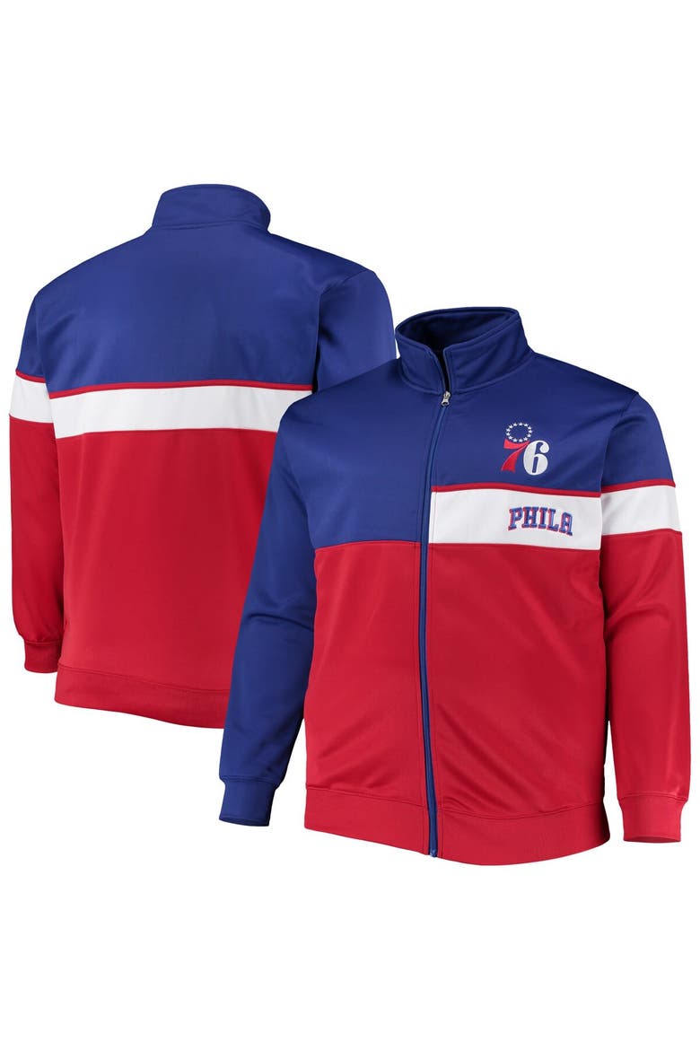 Men's Royal/Red Philadelphia 76ers Big & Tall Pieced Body Full-Zip Track Jacket, Main, color, Royal