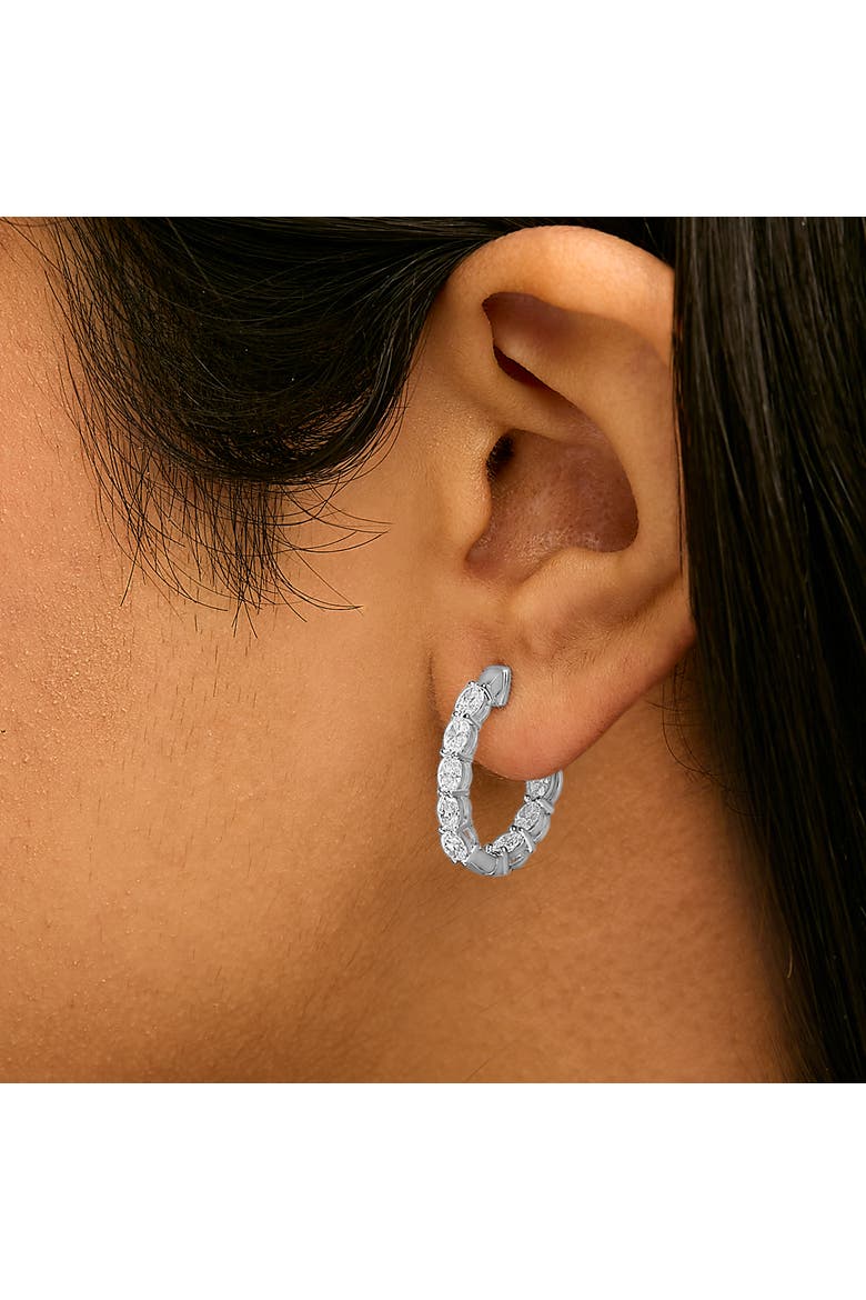 14K White Gold 2 3/4 Cttw Oval Cut Lab Grown Diamond Inside Out Hoop Earrings, Alternate, color, White