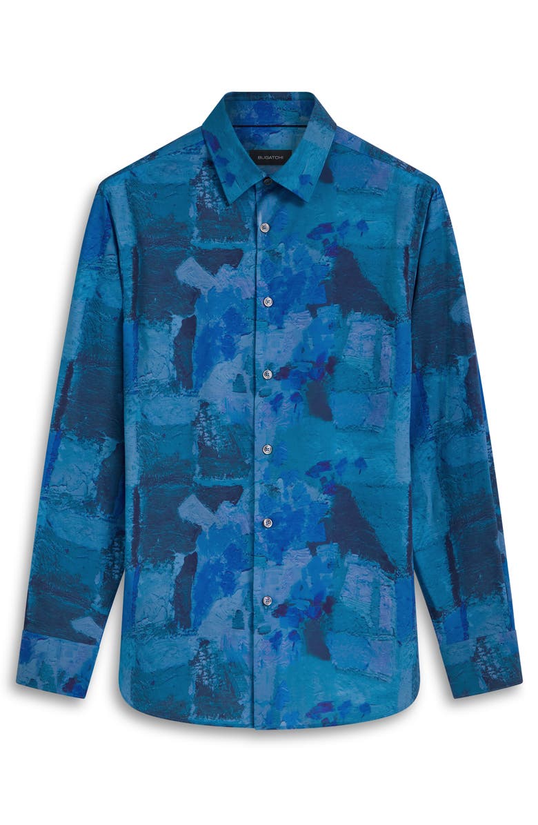 Bugatchi Julian Shaped Fit Print Button-Up Shirt, Alternate, color, French Blue