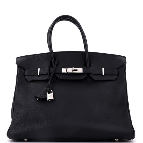 Birkin Handbag Black Clemence with Palladium Hardware 35
