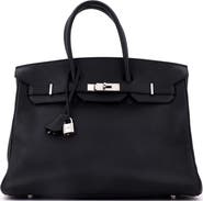 Pre-Owned Hermes Birkin Handbag Black Clemence with Palladium Hardware 35