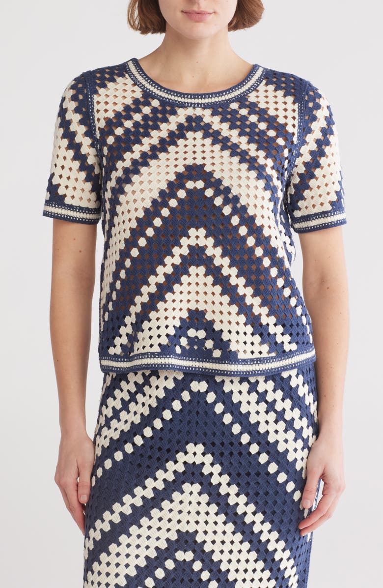 DR2 by Daniel Rainn Crochet Sweater Top, Main, color, P900 Blue