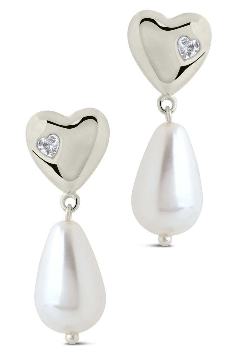 Josephine Cubic Zirconia Heart 5–5.5mm Pearl Drop Earrings, Alternate, color, SILVER
