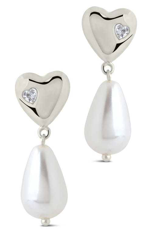Sterling Forever Josephine Cubic Zirconia Heart 5–5.5mm Pearl Drop Earrings In Silver