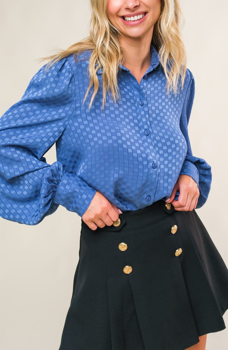 FLYING TOMATO Checkered Long Sleeve Button-Up Shirt, Alternate, color, Steel Blue