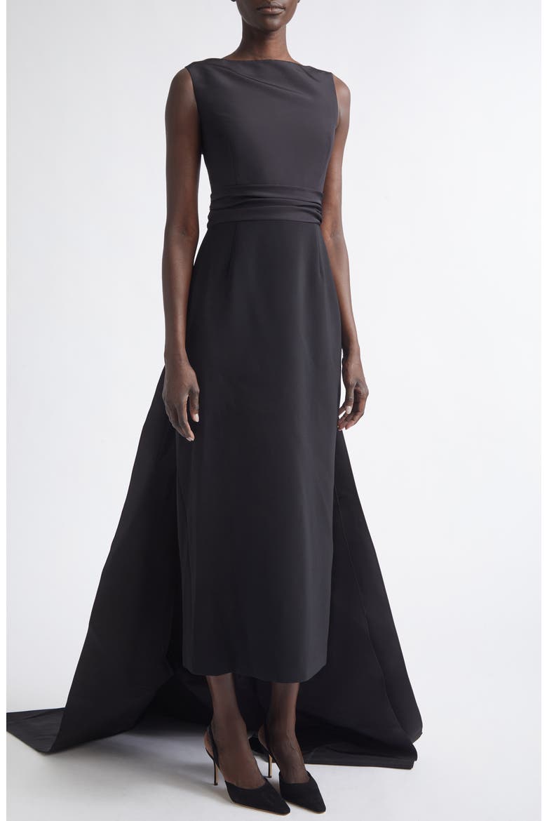 Back Bow Silk Faille & Viscose Column Dress, Alternate, color, BLACK