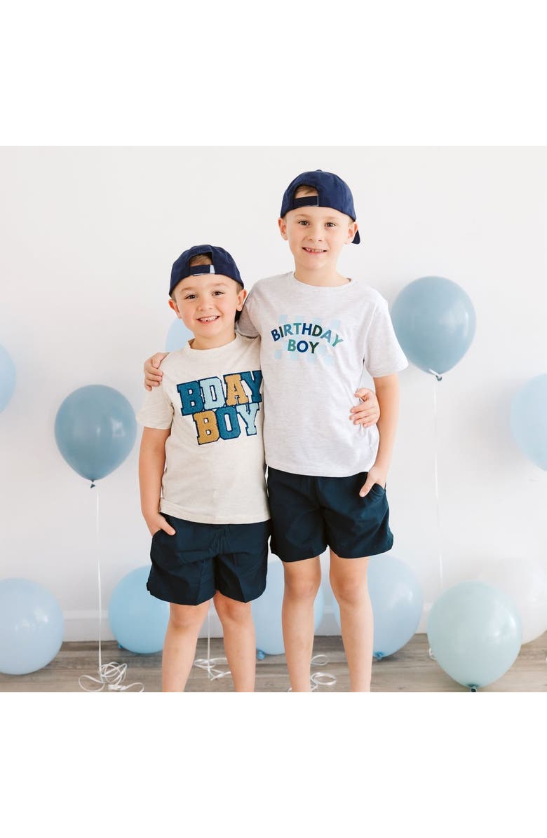 Sweet Wink Birthday Boy Checker Short Sleeve T-Shirt, Alternate, color, Ash