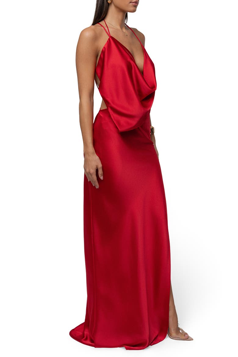 Delmara Cowl Neck Satin Dress, Alternate, color, RED