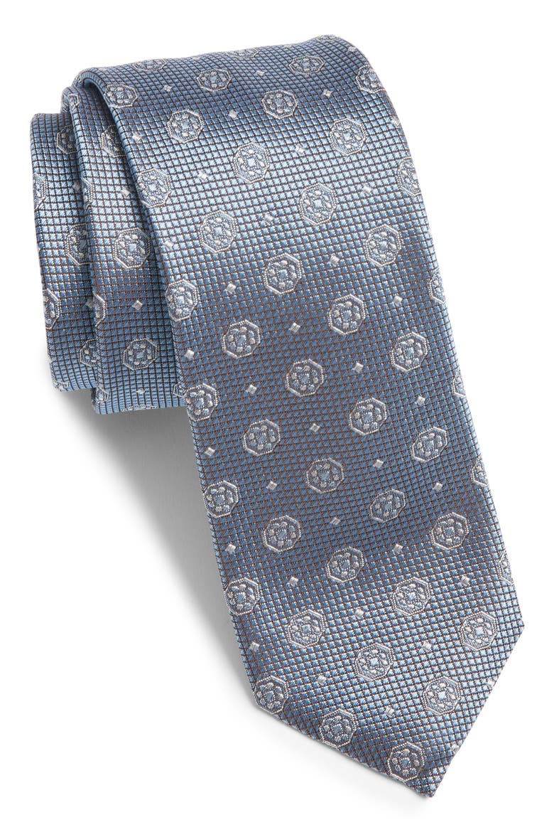 Medallion Silk Tie, Main, color, LIGHT PASTEL BLUE
