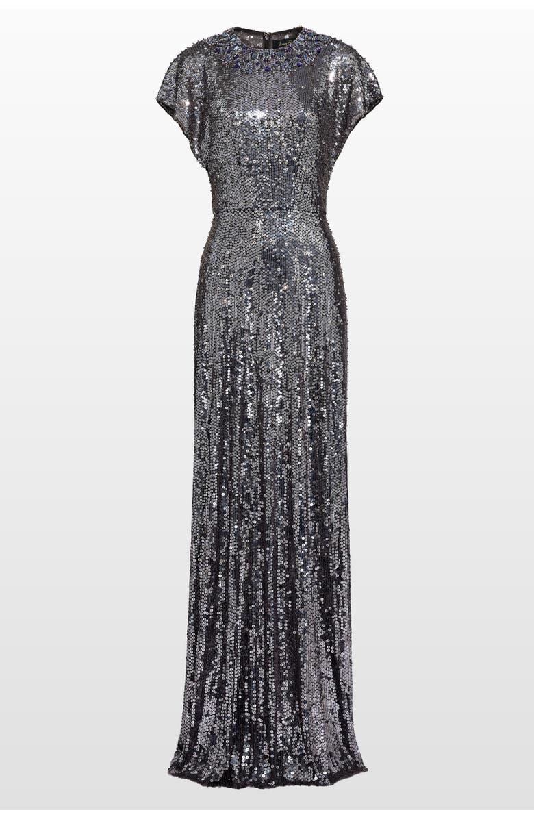 Jenny Packham Odisha Sequinned Gown, Main, color, Shadow Grey