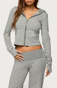 EDIKTED Meggy Colorblock Stripe Zip Hoodie