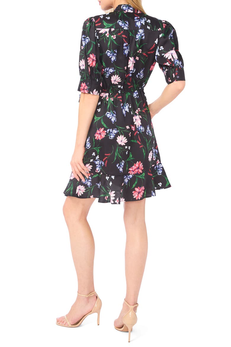 Floral Print Wrap Dress, Alternate, color, RICH BLACK
