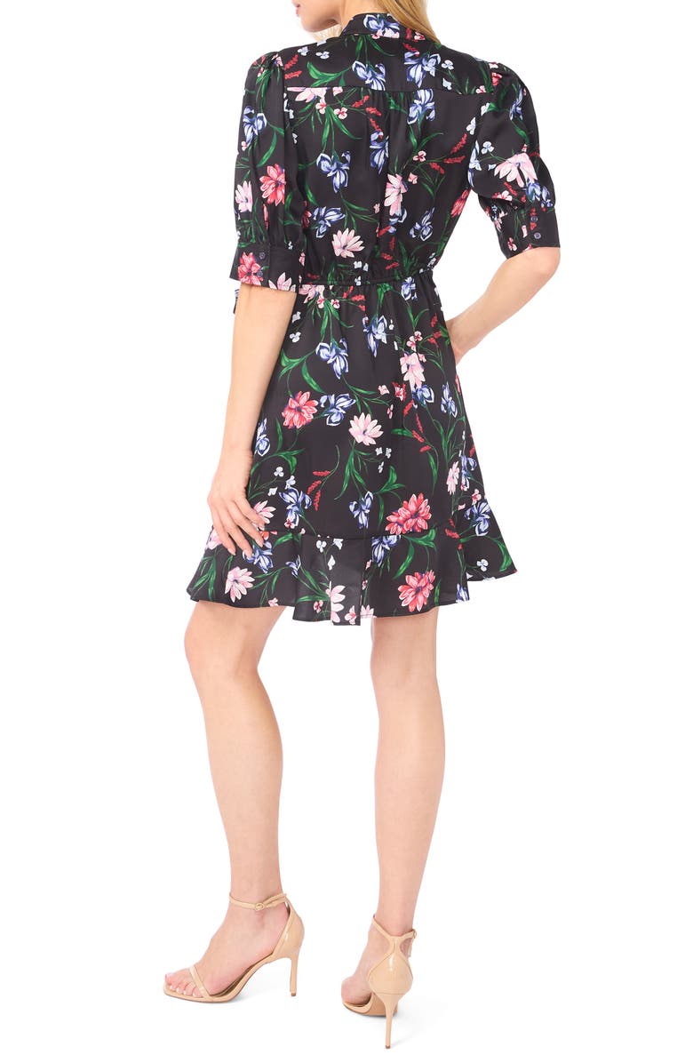 CeCe Floral Print Wrap Dress, Alternate, color, Rich Black