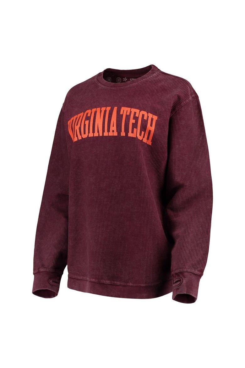 Women's Pressbox Maroon Virginia Tech Hokies Comfy Cord Vintage Wash Basic Arch Pullover Sweatshirt, Alternate, color, MAROON