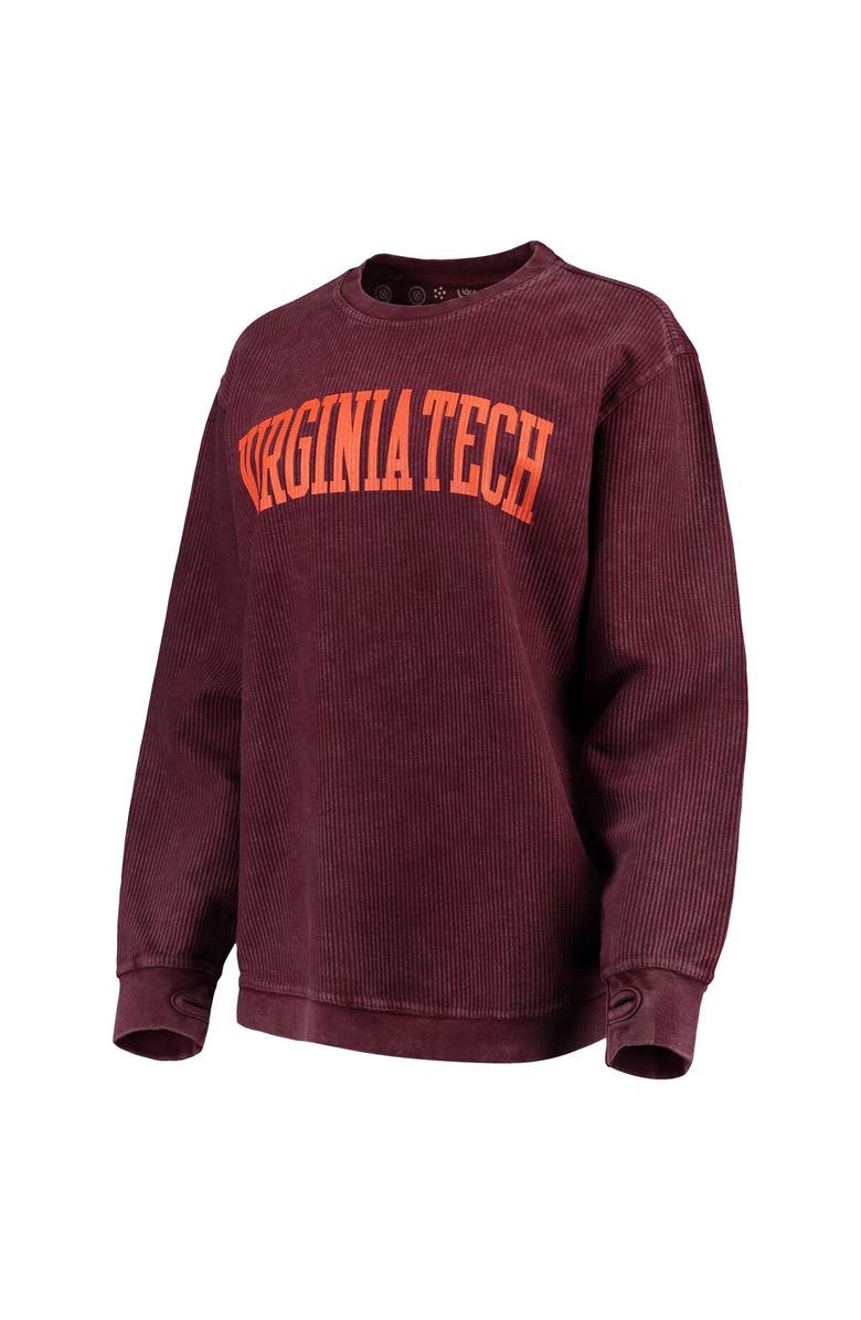 PRESSBOX Women's Pressbox Maroon Virginia Tech Hokies Comfy Cord Vintage Wash Basic Arch Pullover Sweatshirt, Alternate, color, Maroon