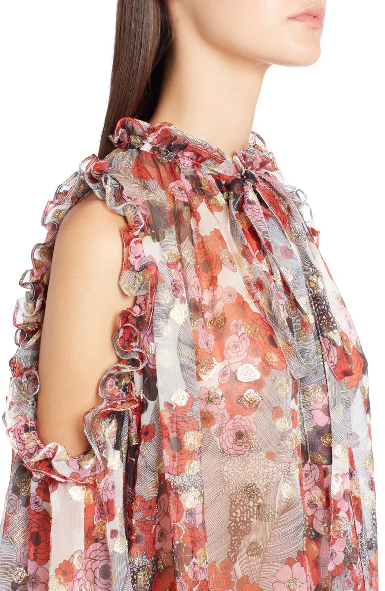 McQueen Alexander McQueen Feather Print Cold Shoulder Blouse, Alternate, color,