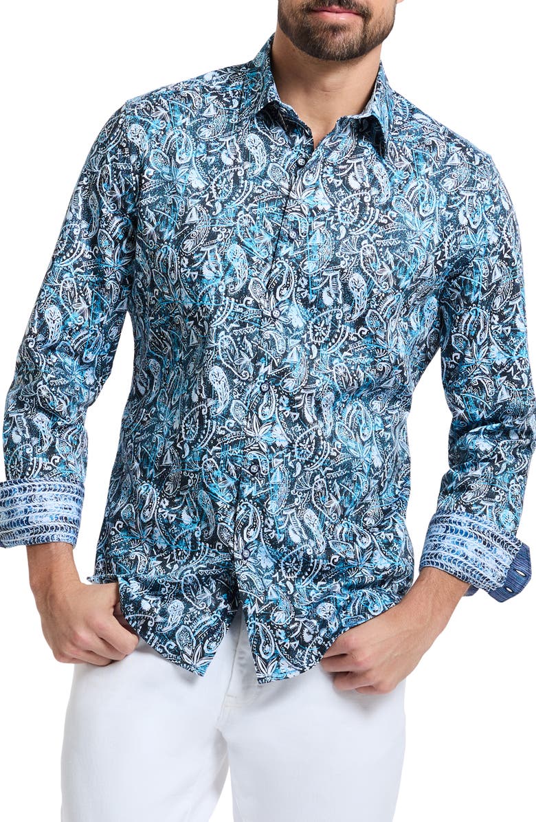Robert Graham Atwell Long Sleeve Button-Up Shirt, Main, color, Blue