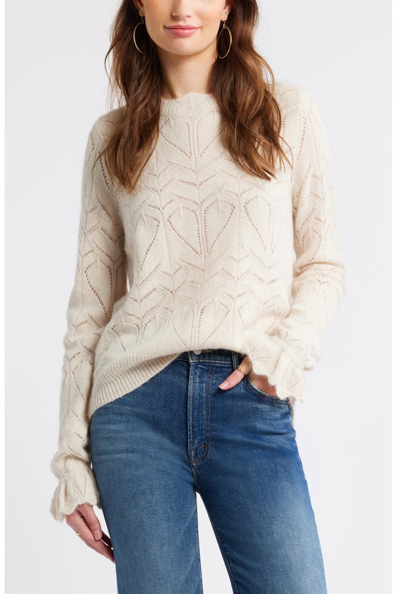 Pointelle Scallop Neck Sweater, Main, color, IVORY DOVE
