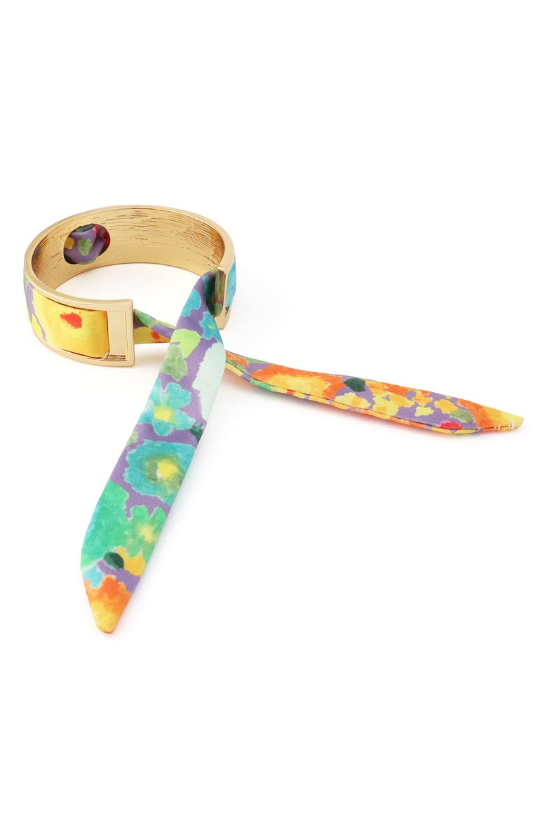 Kurt Geiger London Floral Fabric Tie Cuff Bracelet, Alternate, color, Gold/ Multi