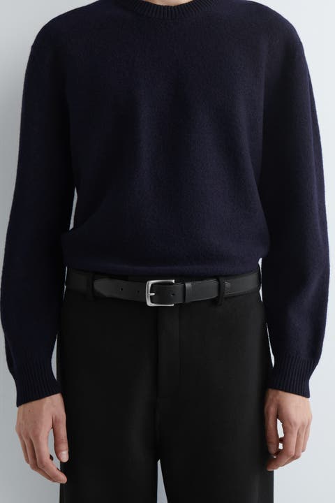Leather-Trimmed Webbing Belt
