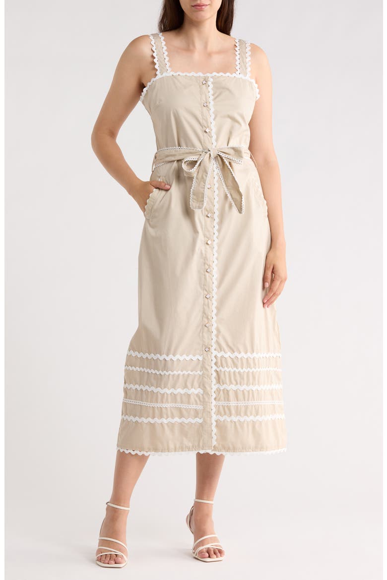 Cotton Poplin Rickrack Midi Dress, Main, color, STONE