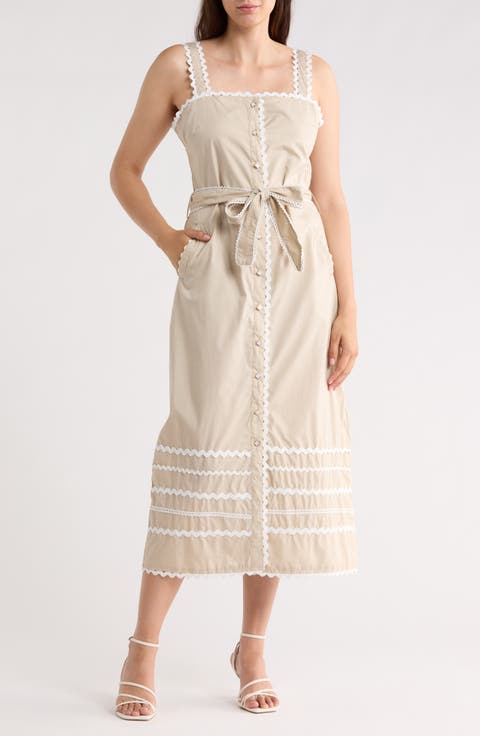 Cotton Poplin Rickrack Midi Dress
