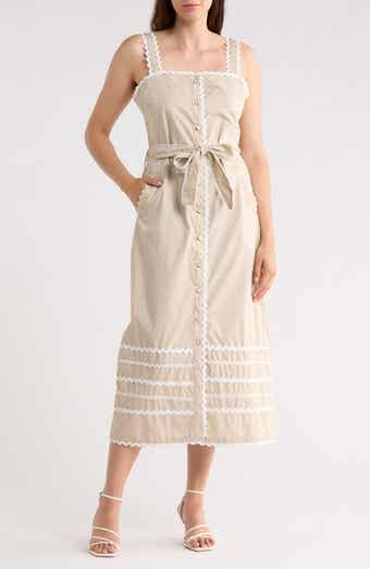 Ellen Tracy Cotton Poplin Rickrack Midi Dress