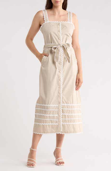 Ellen Tracy Cotton Poplin Rickrack Midi Dress