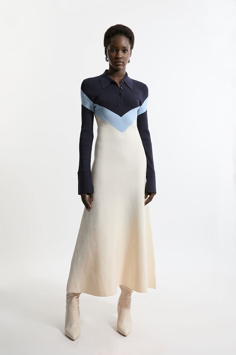 Rib-Knit Polo Top Maxi Dress, Main, color, Navy