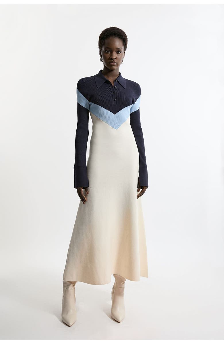 Karen Millen Rib-Knit Polo Top Maxi Dress, Main, color, Navy