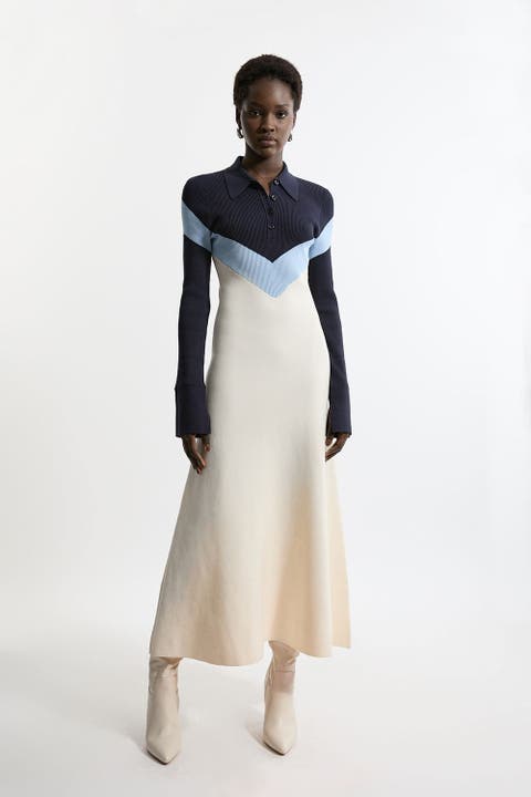 Rib-Knit Polo Top Maxi Dress