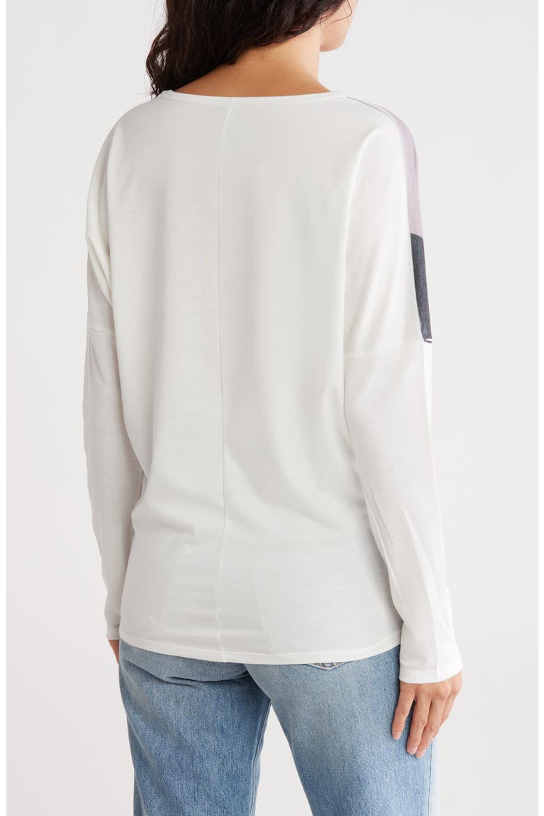 V-Neck Dolman Sleeve Sweater, Alternate, color, IVORY BLACK OVER BLOCKS PRINT