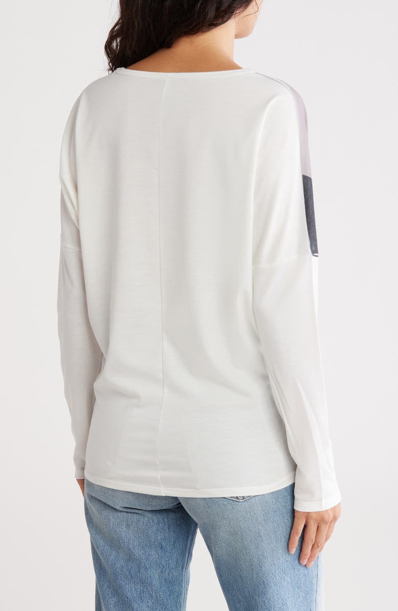 GO COUTURE V-Neck Dolman Sleeve Sweater, Alternate, color, Ivory Black Over Blocks Print