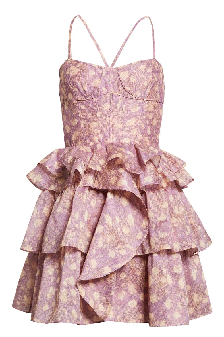 Celina Ruffle Cotton & Silk Dress, Alternate, color, LAVENDER HANDPRINT DOT