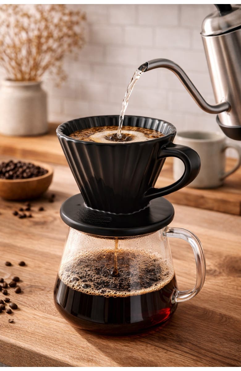 CHANTAL 8 ounce Lotus Ceramic Pour Over Coffee Filter, Alternate, color, Matte Black